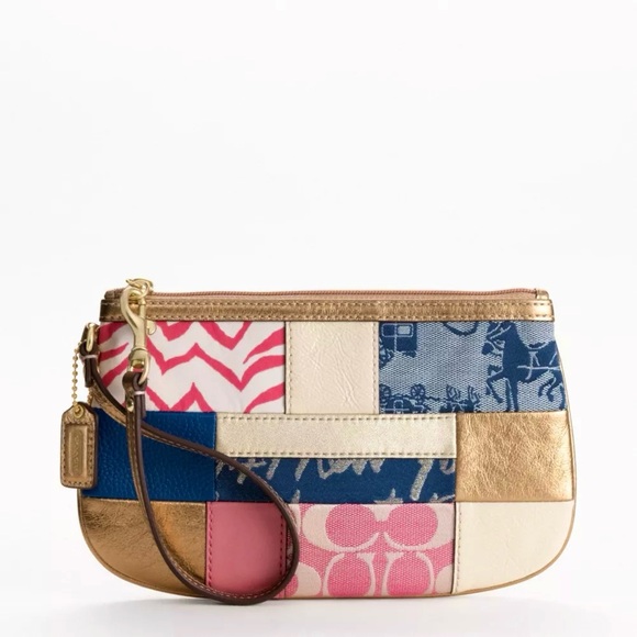 COACH F45653 Y2K Patchwork Wristlet • Mixed Leather Fabric Canvas Gold Multi - Picture 7 of 8
